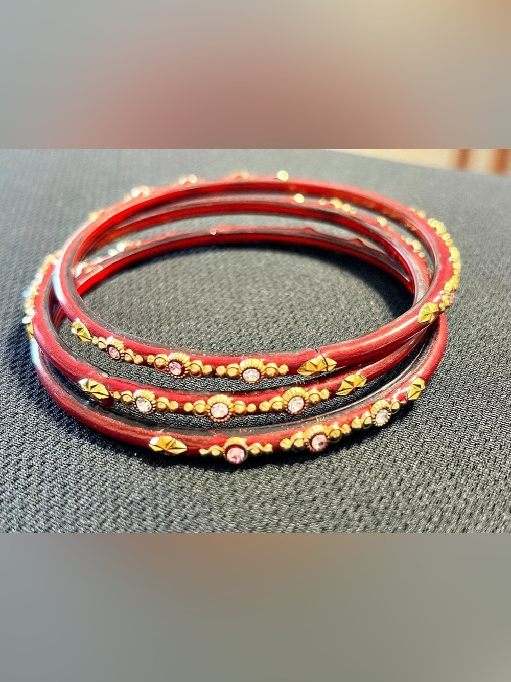 Red & Gold Embellished Bracelet Stack Like New